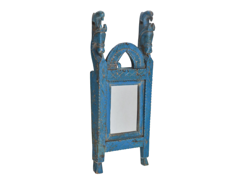 Staré zrcadlo s poličkou z teakového dřeva, 21x6x52cm