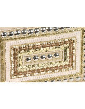 Ručně vyšívaná šperkovnice, bílo-zlatá, flitry a korálky, 15x10x6cm
