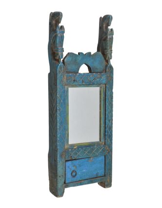 Staré zrcadlo s poličkou z teakového dřeva, 20x6x54cm