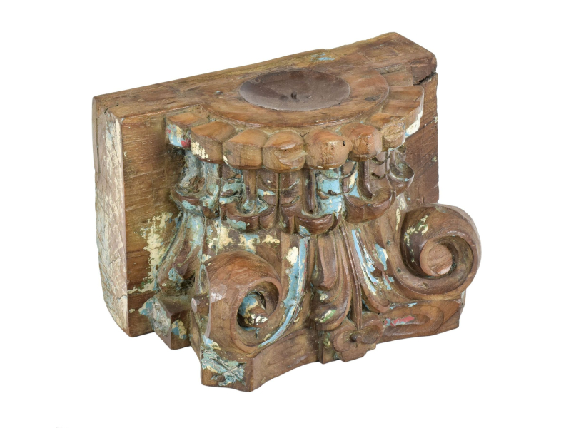 Antik svícen z teakového dřeva, 35x22x22cm