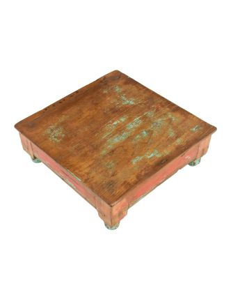 Starý čajový stolek z teakového dřeva, 31x31x11cm