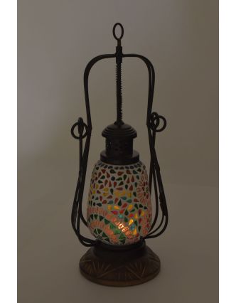 Mozaiková lucerna na svíčku ve tvaru petrolejky, 14x14x43cm