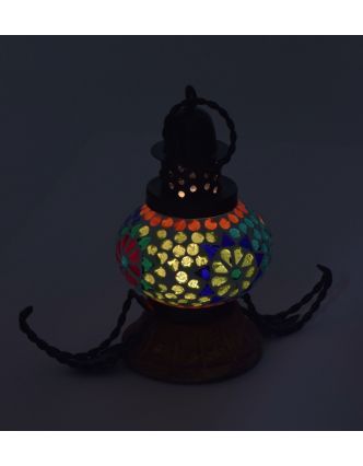 Mozaiková lucerna na svíčku, multibarevná, sklo, ruční práce, 12x10x18cm