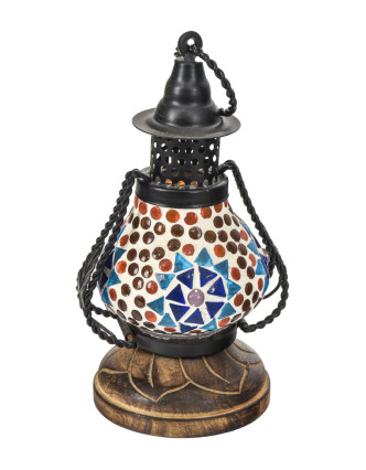 Mozaiková lucerna na svíčku, multibarevná, sklo, ruční práce, 10x10x22cm