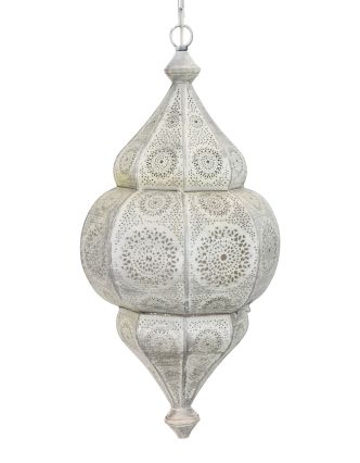 Lampa v orientálním stylu s jemným vzorem, stříbrno-bílá, 25x25x50cm
