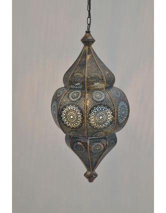 Lampa v orientálním stylu s jemným vzorem, černo-zlato-modrá, 25x25x50cm