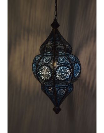 Lampa v orientálním stylu s jemným vzorem, černo-zlato-modrá, 25x25x50cm