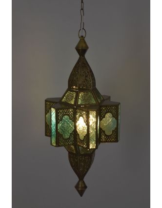 Lampa v orientálním stylu, modré sklo, zlatá, 28x28x56cm
