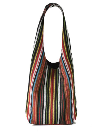 Taška přes rameno, "ghari barevné proužky", kapsy, zip, 35x40cm