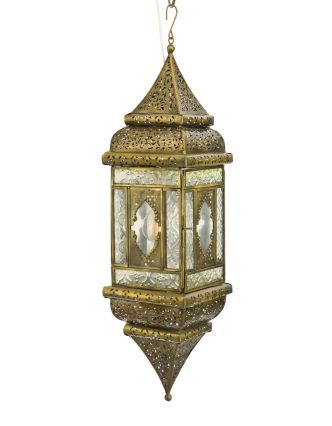 Arabská lampa, bílá, mosazná patina, sklo, ruční práce, 13x13x50cm