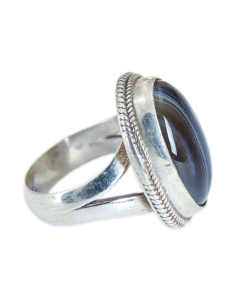 Stříbrný prsten vykládaný chalcedonem, AG 925/1000, 7g, Nepál