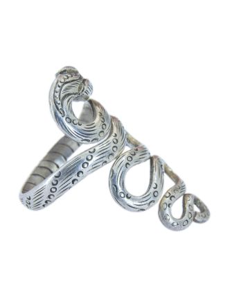 Stříbrný prsten Had, kroucený zdobený ocas, černé oči, výška 35mm, 7g, Nepál