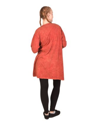 Červená tunika/šaty s dlouhým rukávem, výšivka a prostřihy