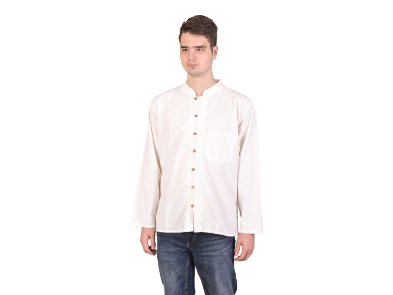Bílá pánská košile-kurta s dlouhým rukávem a kapsičkou, celorozepínací