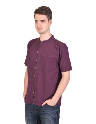 Fialová pánská košile-kurta s krátkým rukávem a kapsičkou, celorozepínací