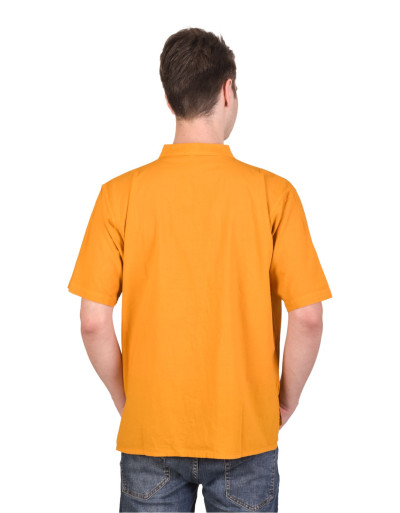 Žlutá pánská košile-kurta s krátkým rukávem a kapsičkou, celorozepínací
