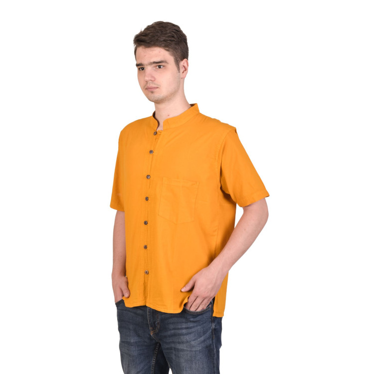 Žlutá pánská košile-kurta s krátkým rukávem a kapsičkou, celorozepínací