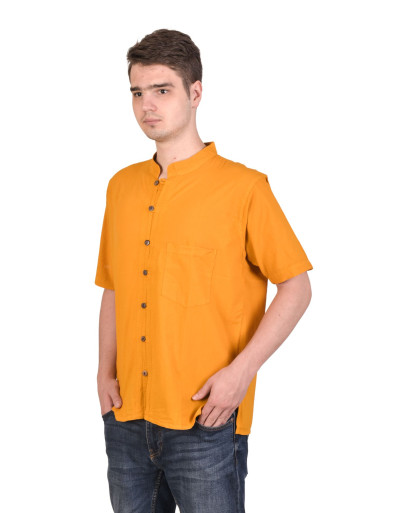 Žlutá pánská košile-kurta s krátkým rukávem a kapsičkou, celorozepínací