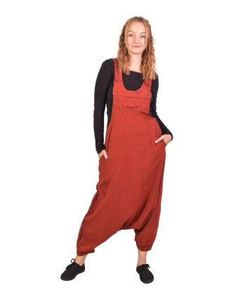 Turecké kalhoty s laclem červené, velmi nízký sed, kapsy a knoflíčky