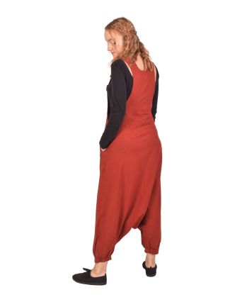 Turecké kalhoty s laclem červené, velmi nízký sed, kapsy a knoflíčky