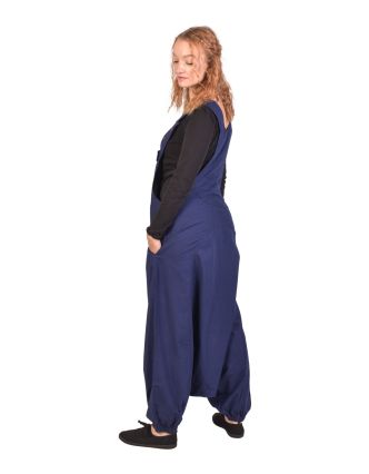 Turecké kalhoty s laclem, modré, velmi nízký sed, kapsy a knoflíčky