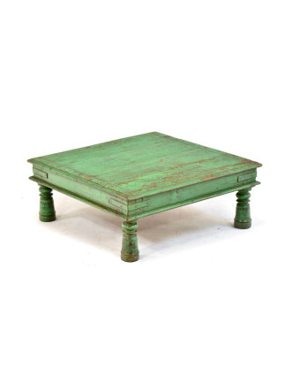 Čajový stolek z teakového dřeva, modrá patina, 59x59x23cm