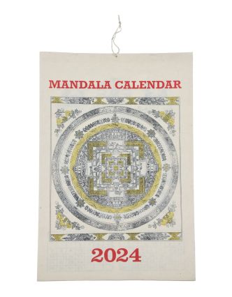 Kalendář Mandala, ručně tištěný na rýžovem papíru, 23x30cm