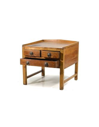 Odkládací stolek se šuplíky z teakového dřeva, 50x50x49cm