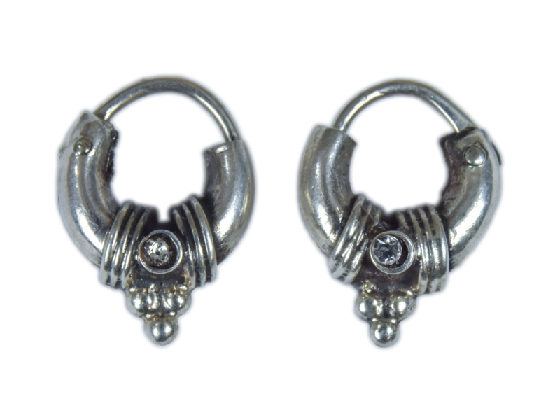 Stříbrné náušnice se zirkonem, malé zdobené kroužky, AG 925/1000, 2g