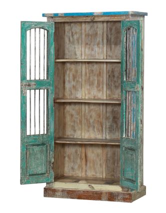 Skříň z mangového dřeva, staré teakové dveře s mříží bez skla, 95x46x183cm