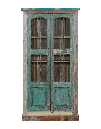 Skříň z mangového dřeva, staré teakové dveře s mříží bez skla, 95x46x183cm