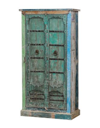 Skříň z mangového dřeva, staré teakové dveře s kováním, 95x46x183cm