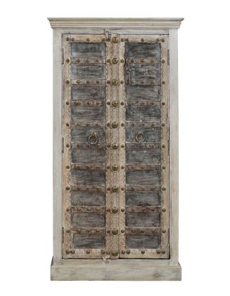 Skříň z mangového dřeva, staré teakové dveře s kováním, 95x46x178cm