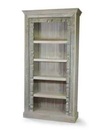 Knihovna z antik teakového dřeva, ruční řezby, 109x43x213cm