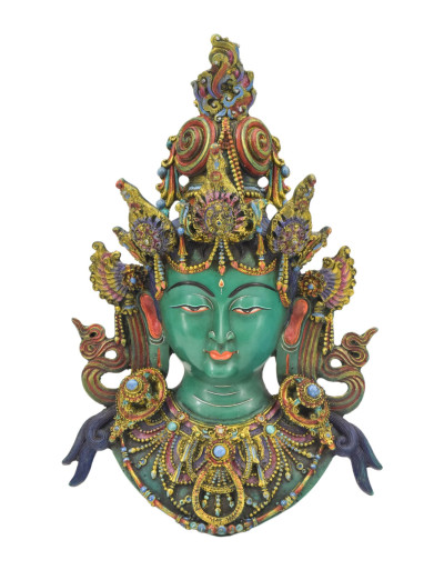 Maska Tara, zdobená kameny, ručně malovaná, pryskyřice, 27x14x42cm