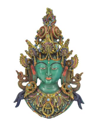 Maska Tara, zdobená kameny, ručně malovaná, pryskyřice, 27x14x42cm
