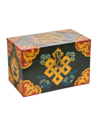 Dřevěná šperkovnice ručně malovaná, buddhistické motivy, 19x11x13cm