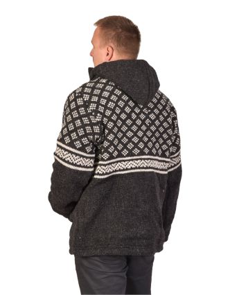 Pánský vlněný svetr, černý s bílým vzorem