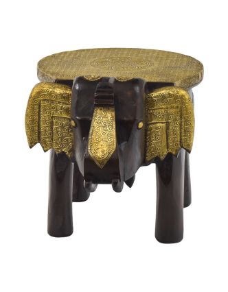 Stolička ve tvaru slona zdobená mosazným kováním, 42x30x30cm