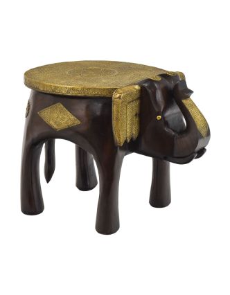 Stolička ve tvaru slona zdobená mosazným kováním, 34x46x36cm