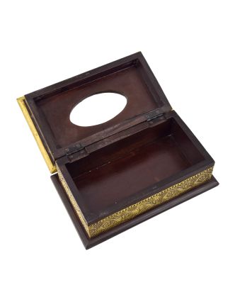 Krabička na kapesníky, drěvěná, zdobená mosazným plechem, 25x15x11cm