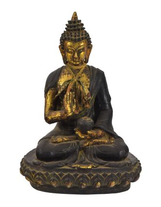 Buddha Amoghasiddhi, keramická socha, ručně malovaná, antik patina,42cm