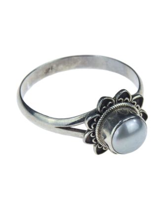 Stříbrný prsten vykládaný perlou, AG 925/1000, 3g, Nepál