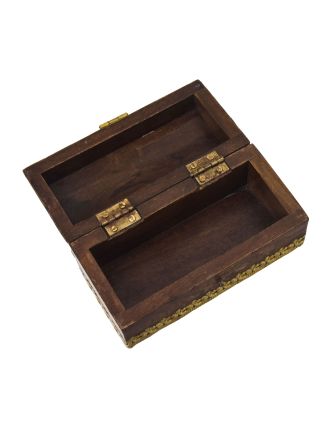 Dřevěná truhlička, mosazné kování, 15x7x7,5cm