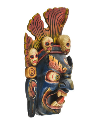 Dřevěná maska, "Bhairab", ručně vyřezávaná, malovaná, 24x13x37cm