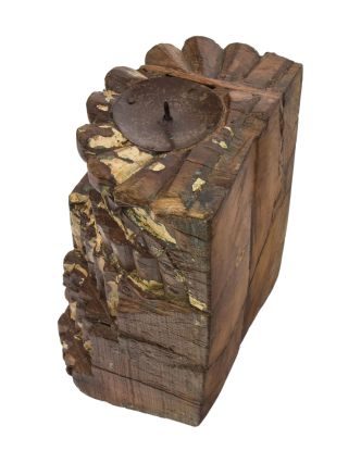 Dřevěný svícen ze starého teakového sloupu, 15x11x19cm