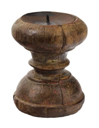 Dřevěný svícen ze starého teakového sloupu, 11x11x13cm