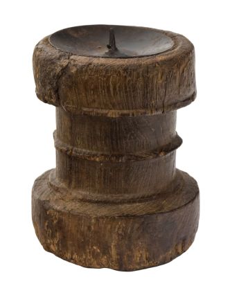 Dřevěný svícen ze starého teakového sloupu, 10x10x12cm