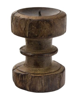 Dřevěný svícen ze starého teakového sloupu, 11x11x14cm