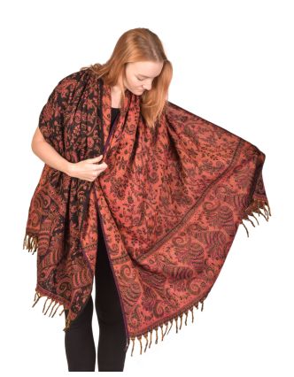 Velký zimní šál se vzorem paisley, černo-růžový, 200x100cm